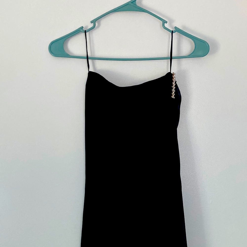 Black strapless formal gown